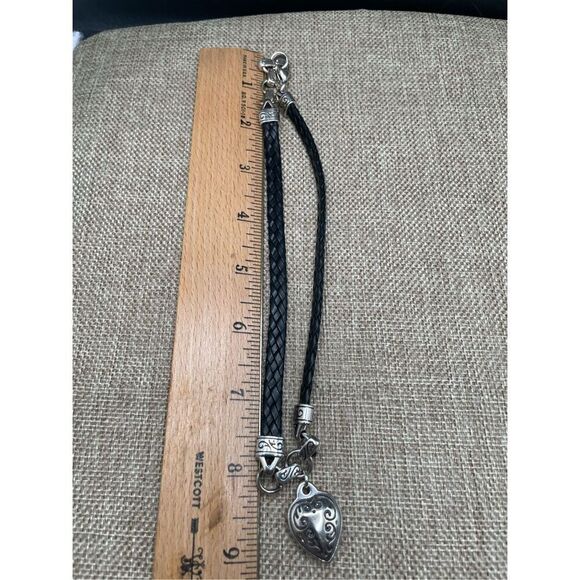 Brighton Silver Tone and Black Leather Braided Heart Charm Necklace 17” - Picture 7 of 7